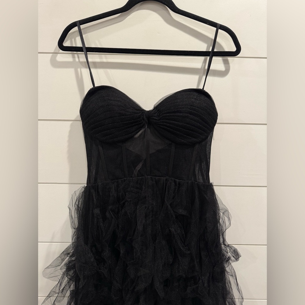 NWT Ieena Mac Duggal black tulle tiered strapless bustier gown 27532 - Picture 5 of 10